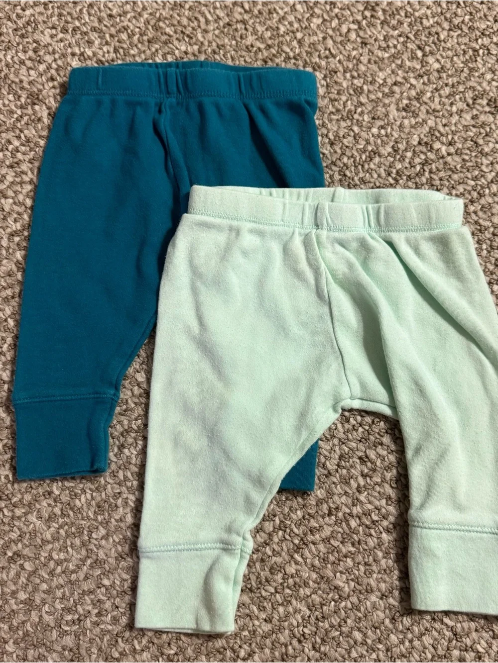 Lot of 2 Cloud Island Solid Leggings Teal Mint Green Stretch 0-3 Months